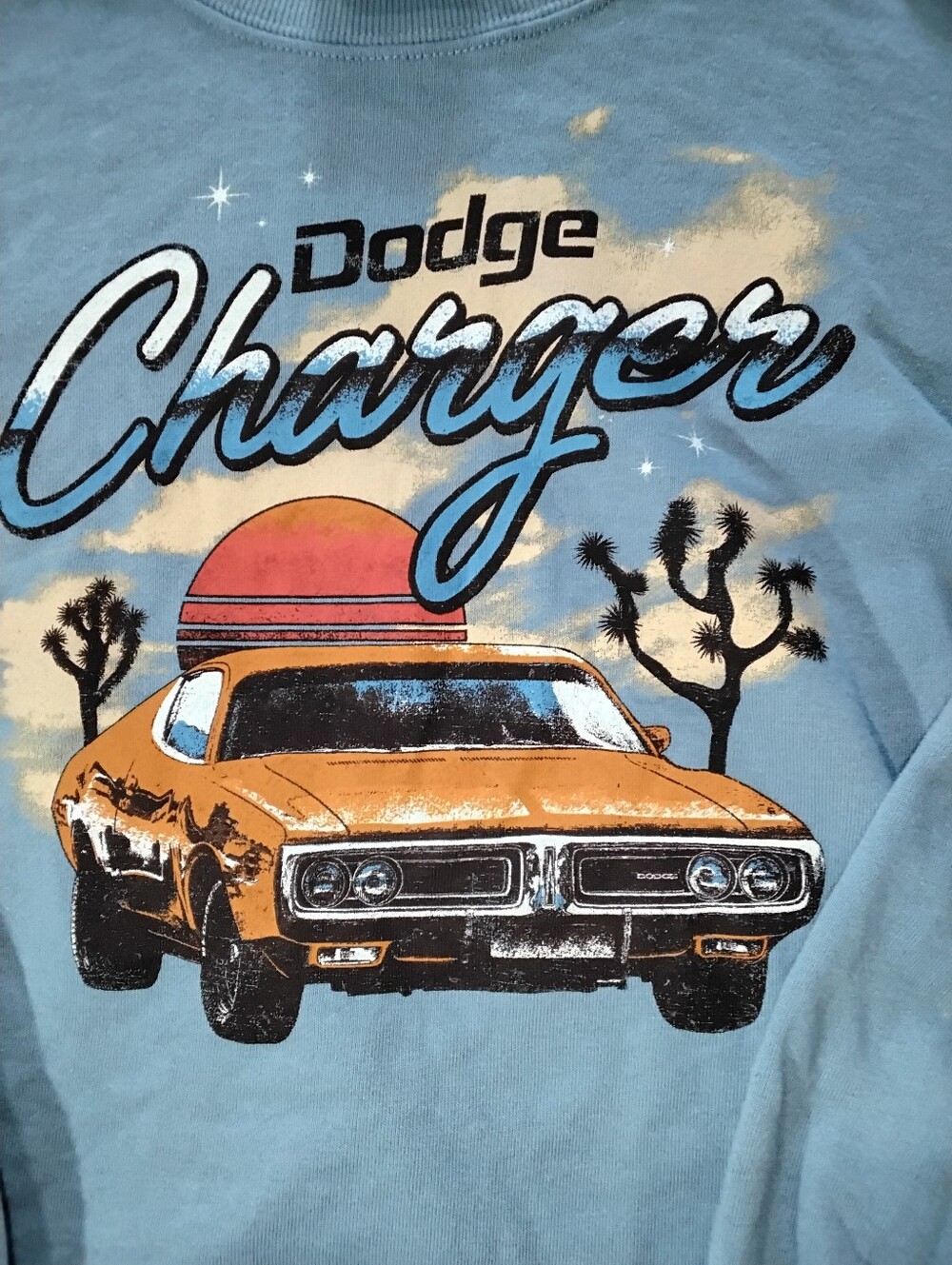 Dodge Charger Cropped Sweater Womens Medium Light Blue Retro Muscle Car Graphic